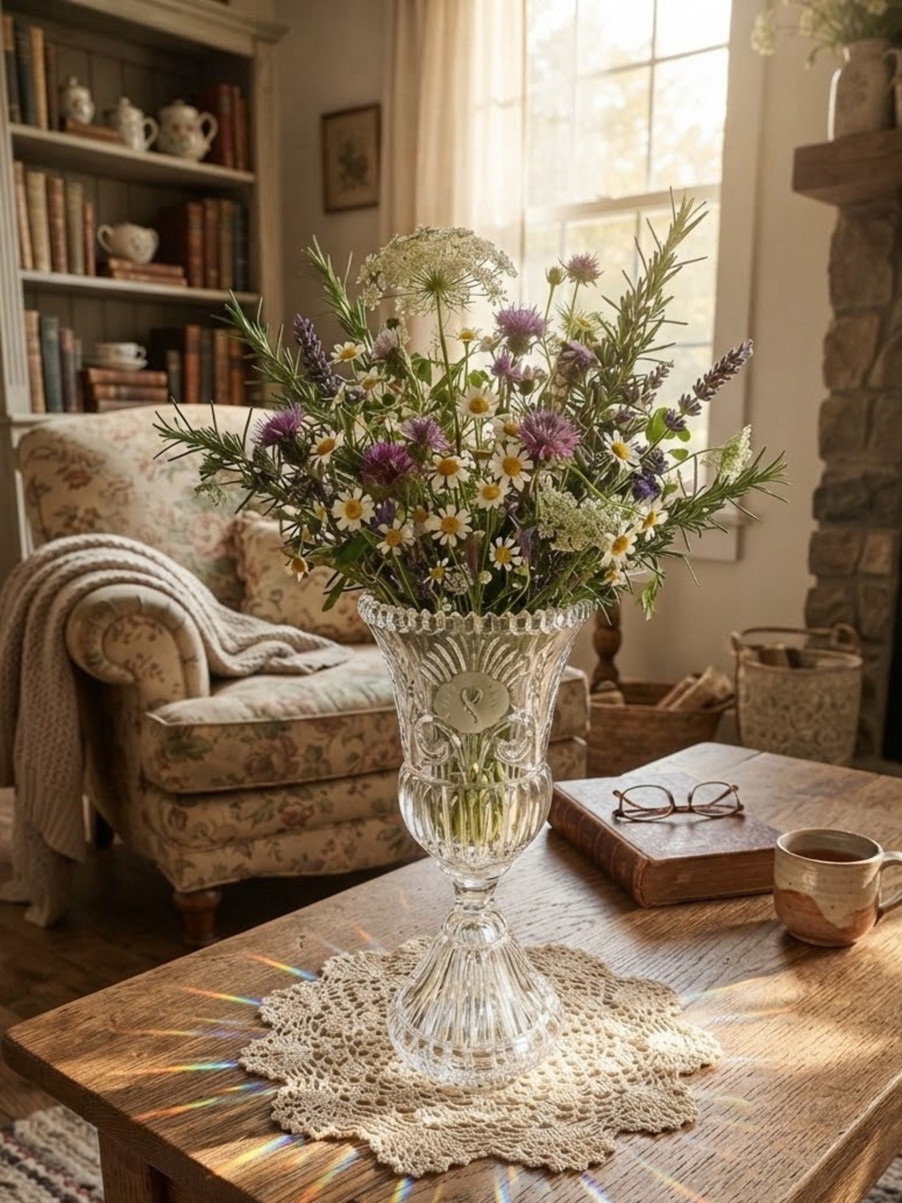 Chrystal Industry 24% Lead Footed 9” Clear and Frosted Tulips Glass Vase